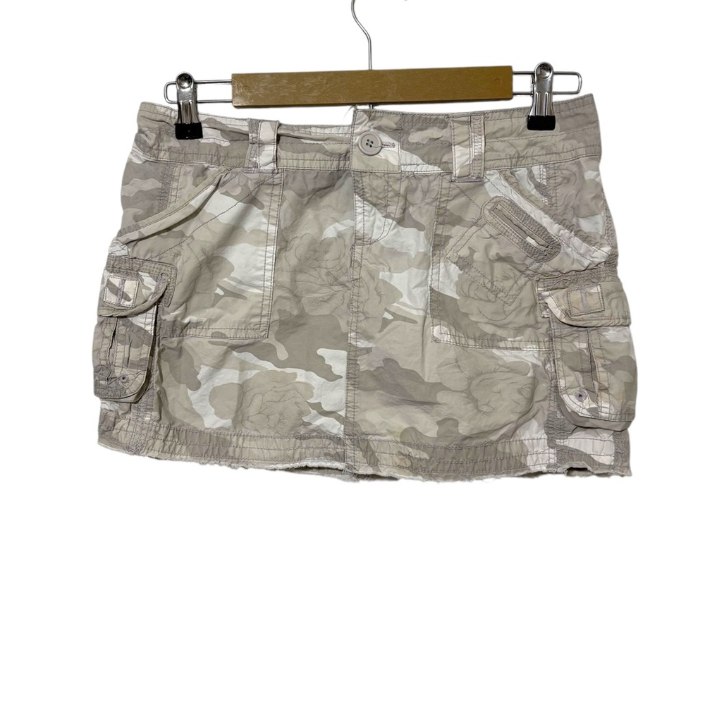Vintage NoBo Size 5 Gray Camo Cargo Mini Skirt Y2K 90s Utility Grunge Punk